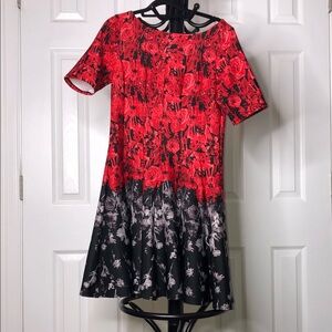 Julian Taylor Red and Black Floral Midi Dress, Size 8 petite